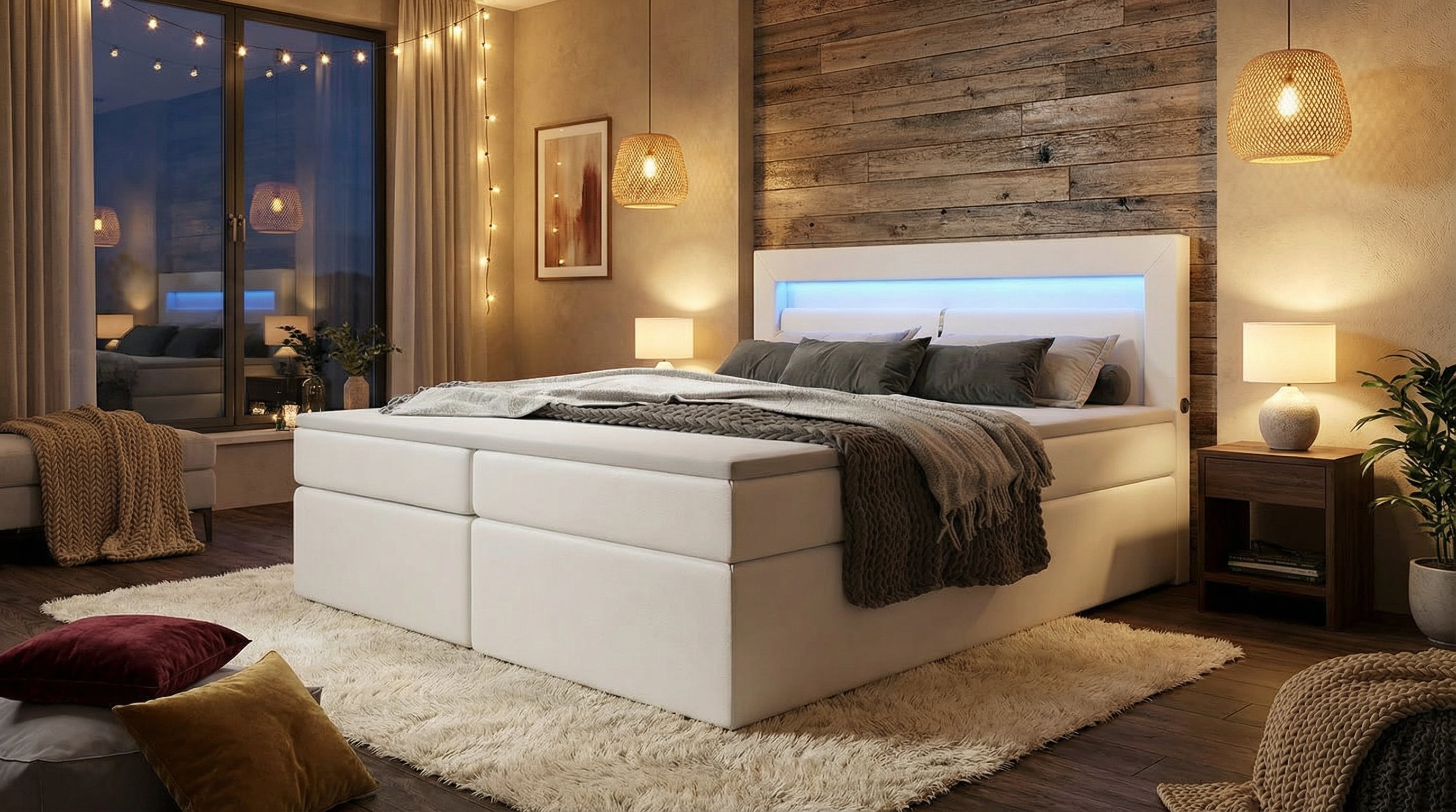 Modernes Boxspringbett Luxa – mit LED