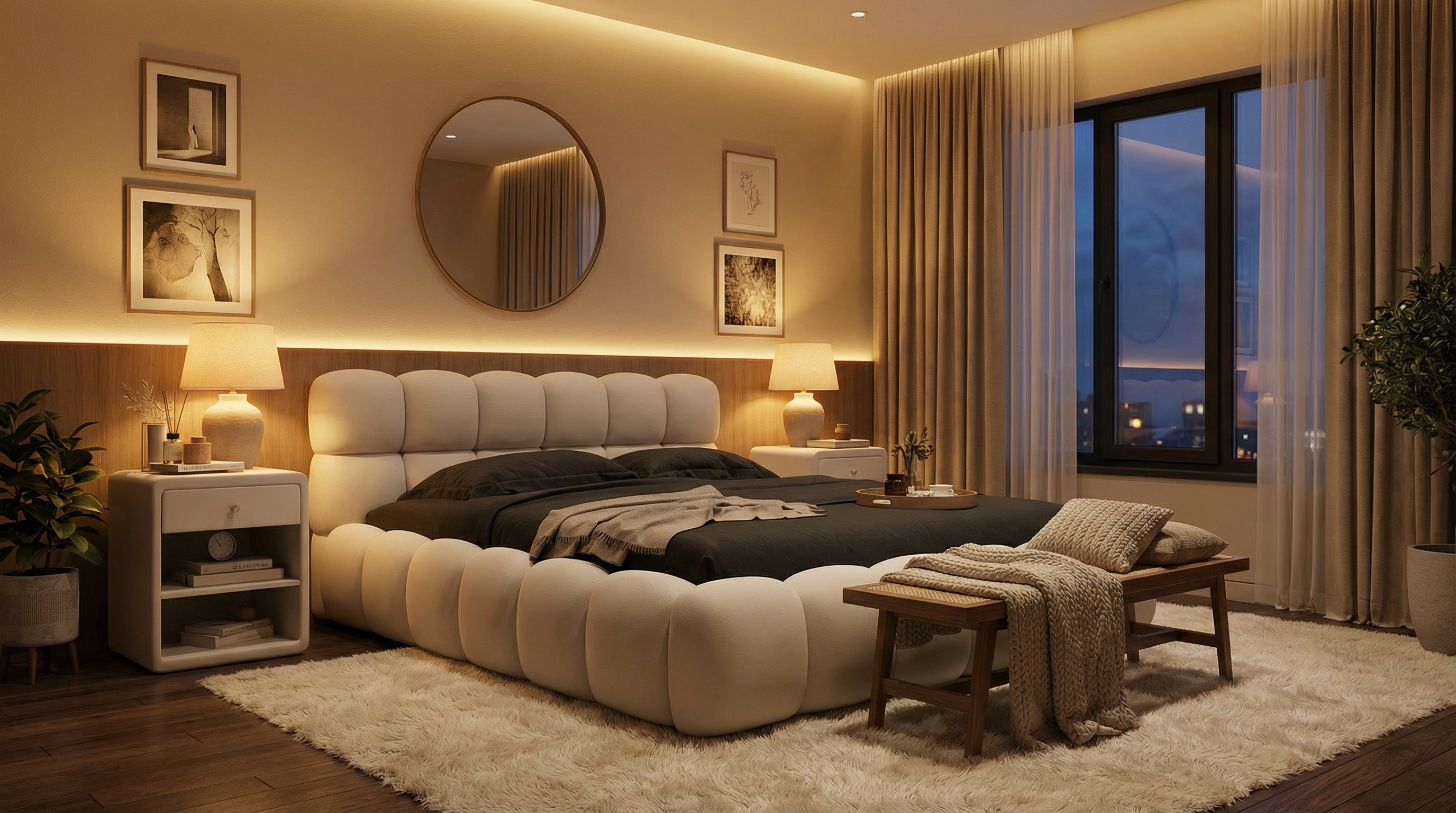 Harmonisches Polsterbett Teddy Stoff – mit Stauraum