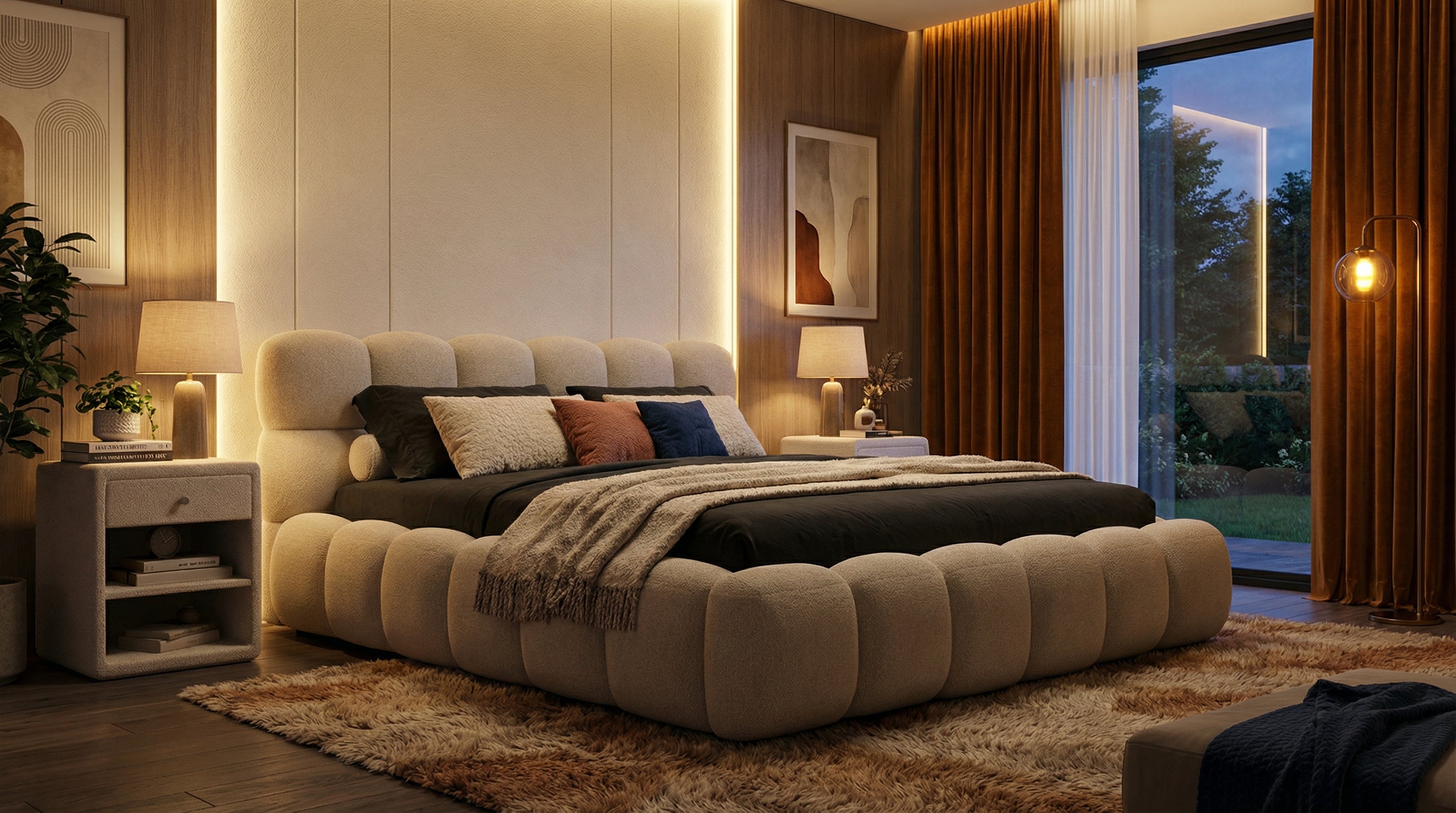 Gemütliches Polsterbett Teddy Bouclé – mit Stauraum