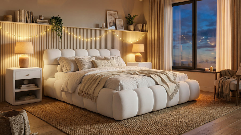 Gemütliches Polsterbett Teddy Bouclé – mit Stauraum