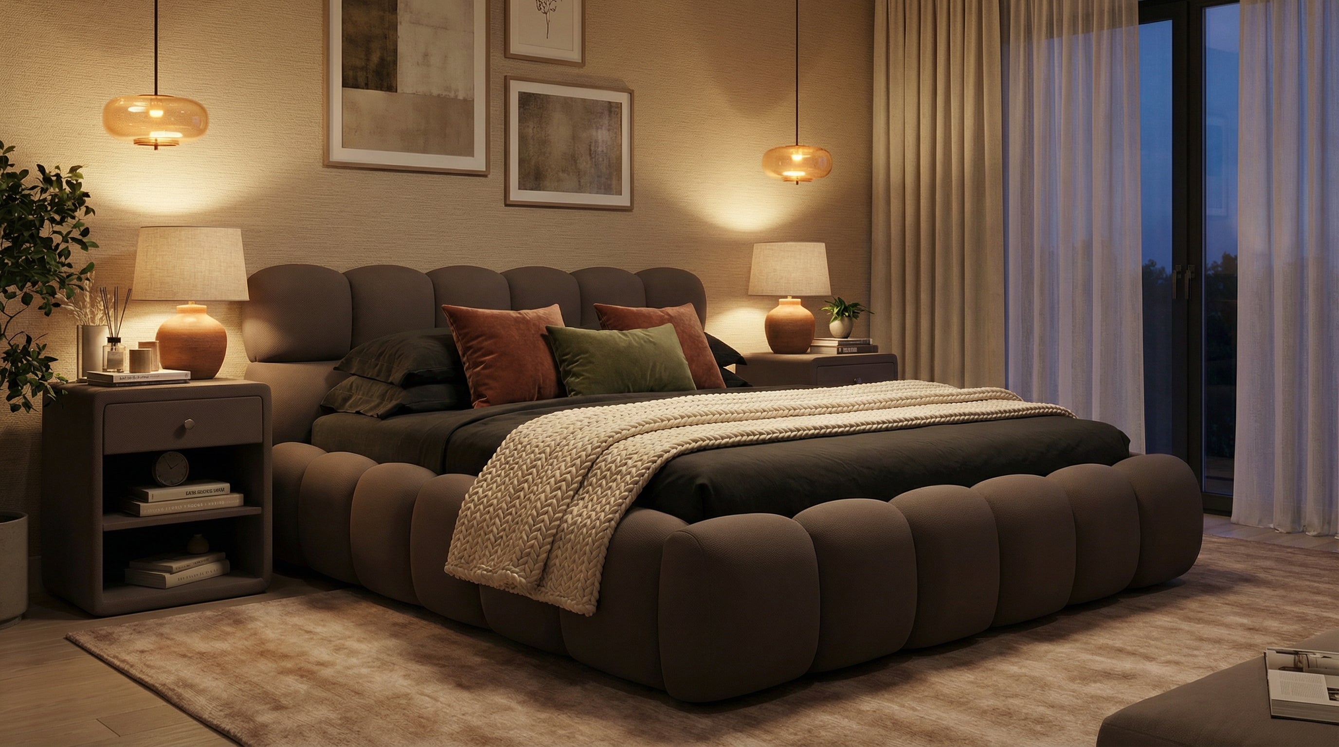 Harmonisches Polsterbett Teddy Stoff – mit Stauraum