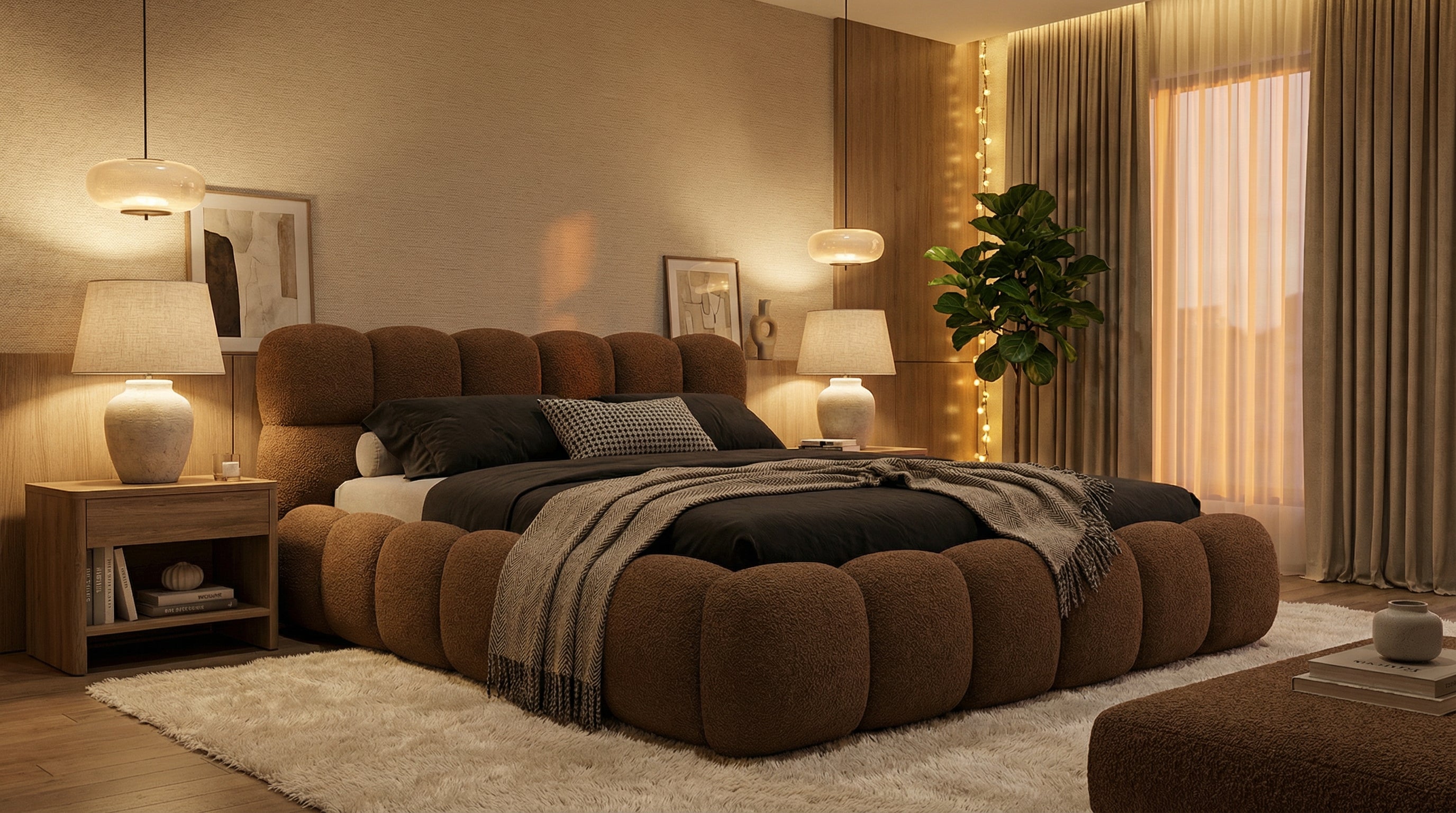 Gemütliches Polsterbett Teddy Bouclé – mit Stauraum