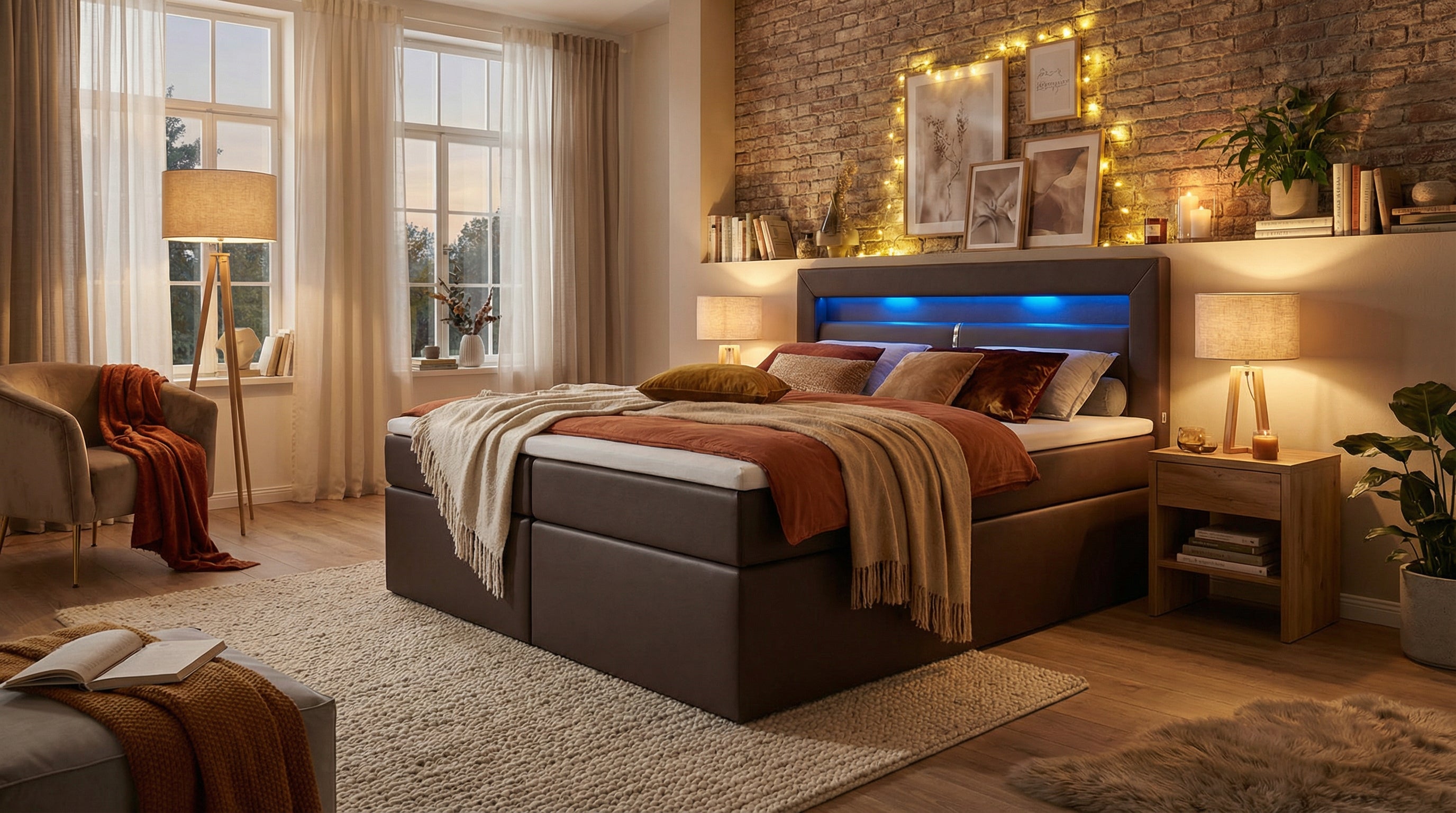 Modernes Boxspringbett Luxa – mit LED
