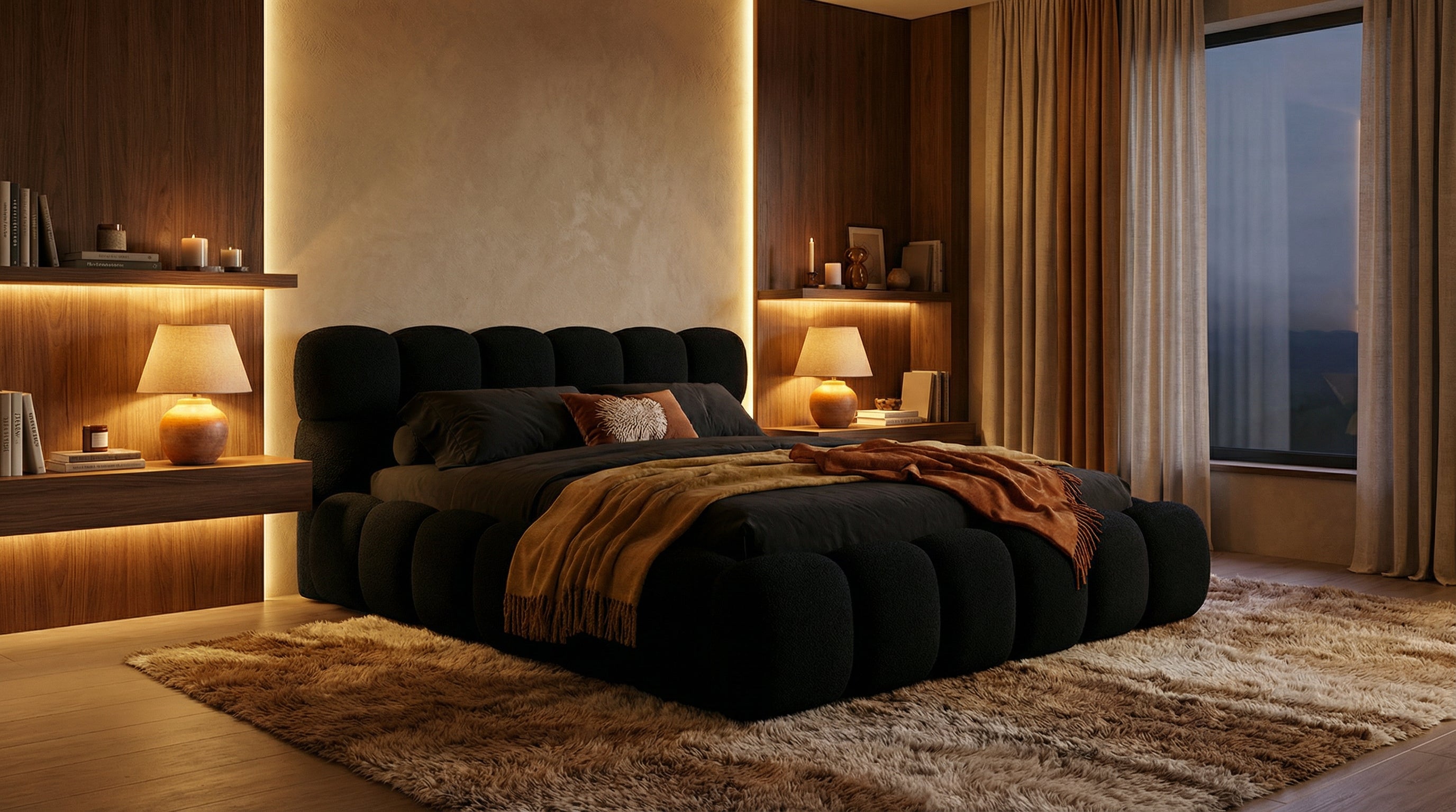 Gemütliches Polsterbett Teddy Bouclé – mit Stauraum