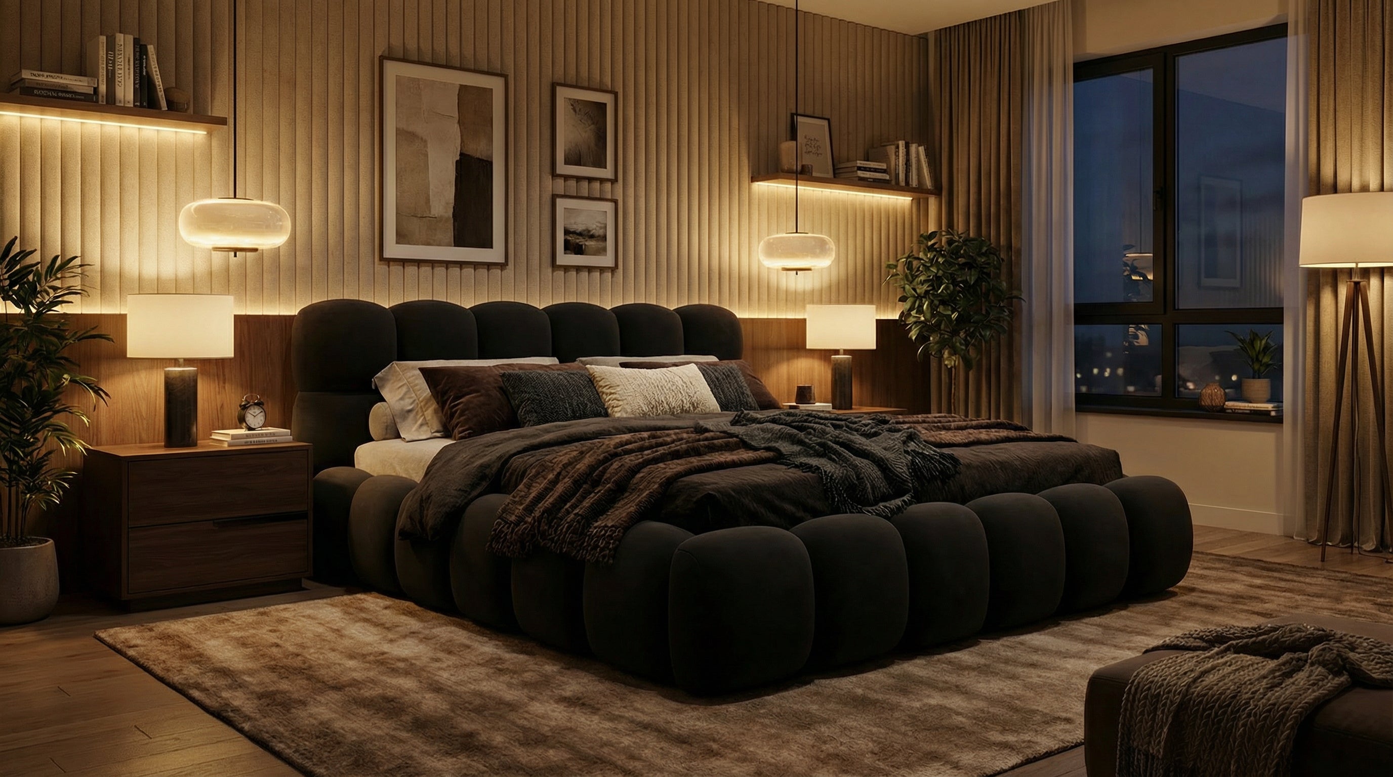 Anschmiegsames Polsterbett Teddy Samt – mit Stauraum