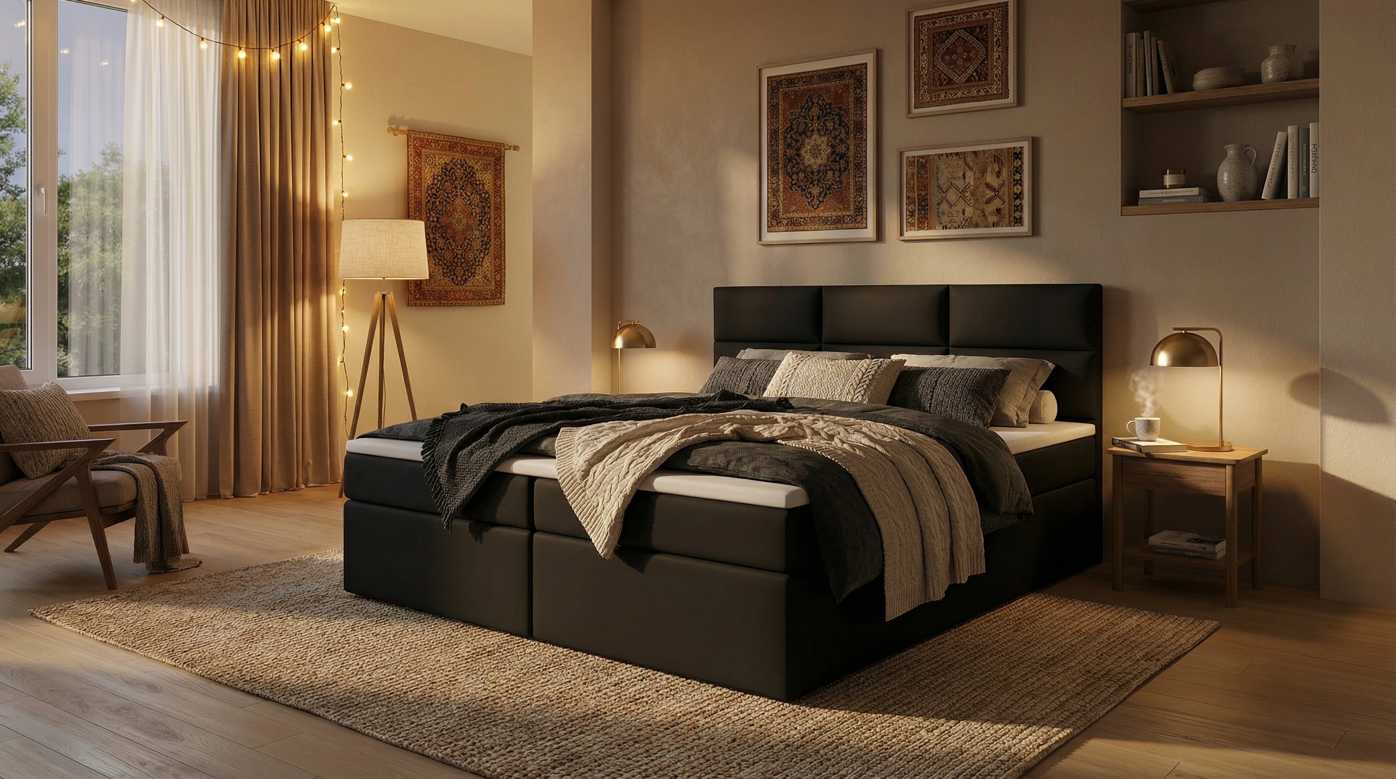 Elegantes Boxspringbett Noir – mit Bettkasten