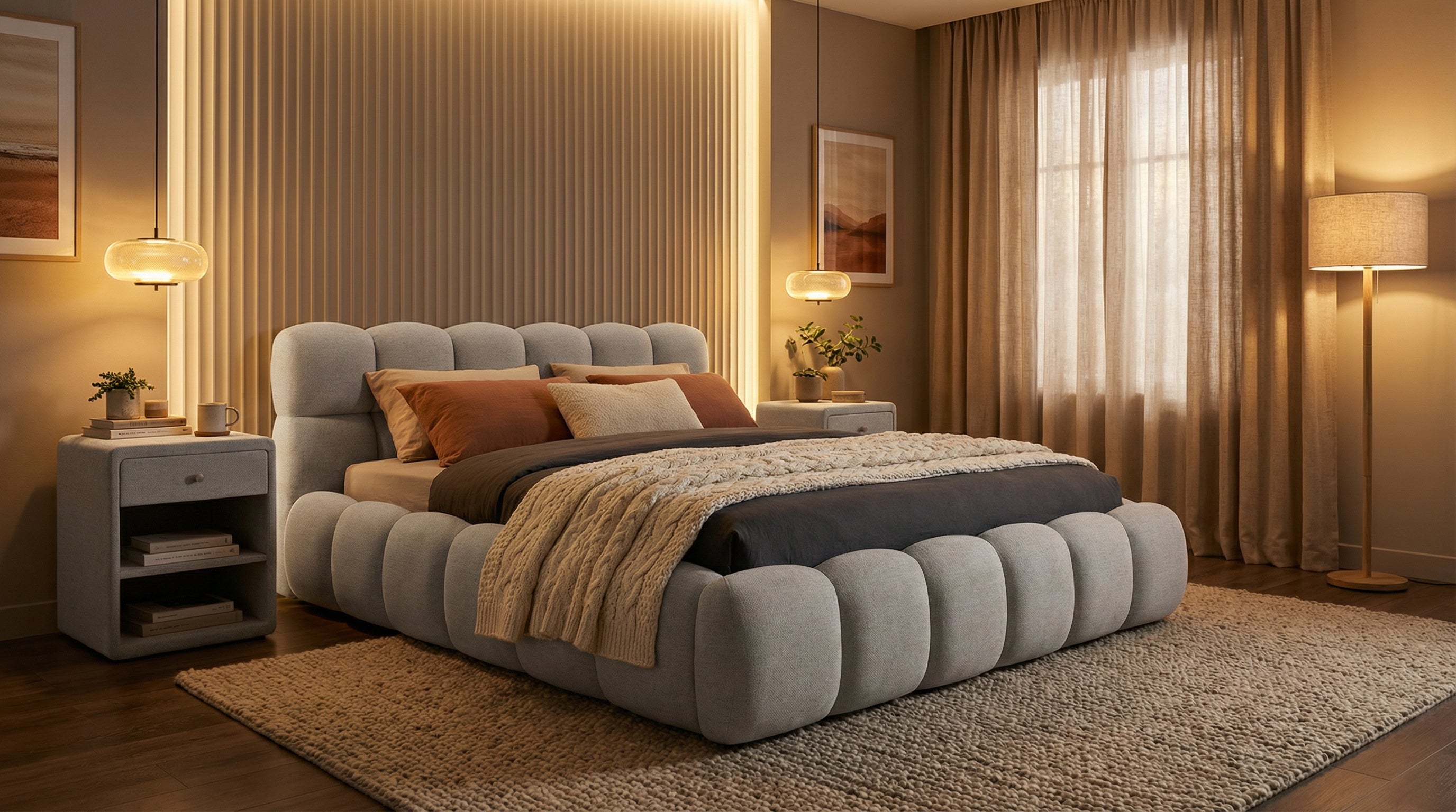 Anschmiegsames Polsterbett Teddy Samt – mit Stauraum