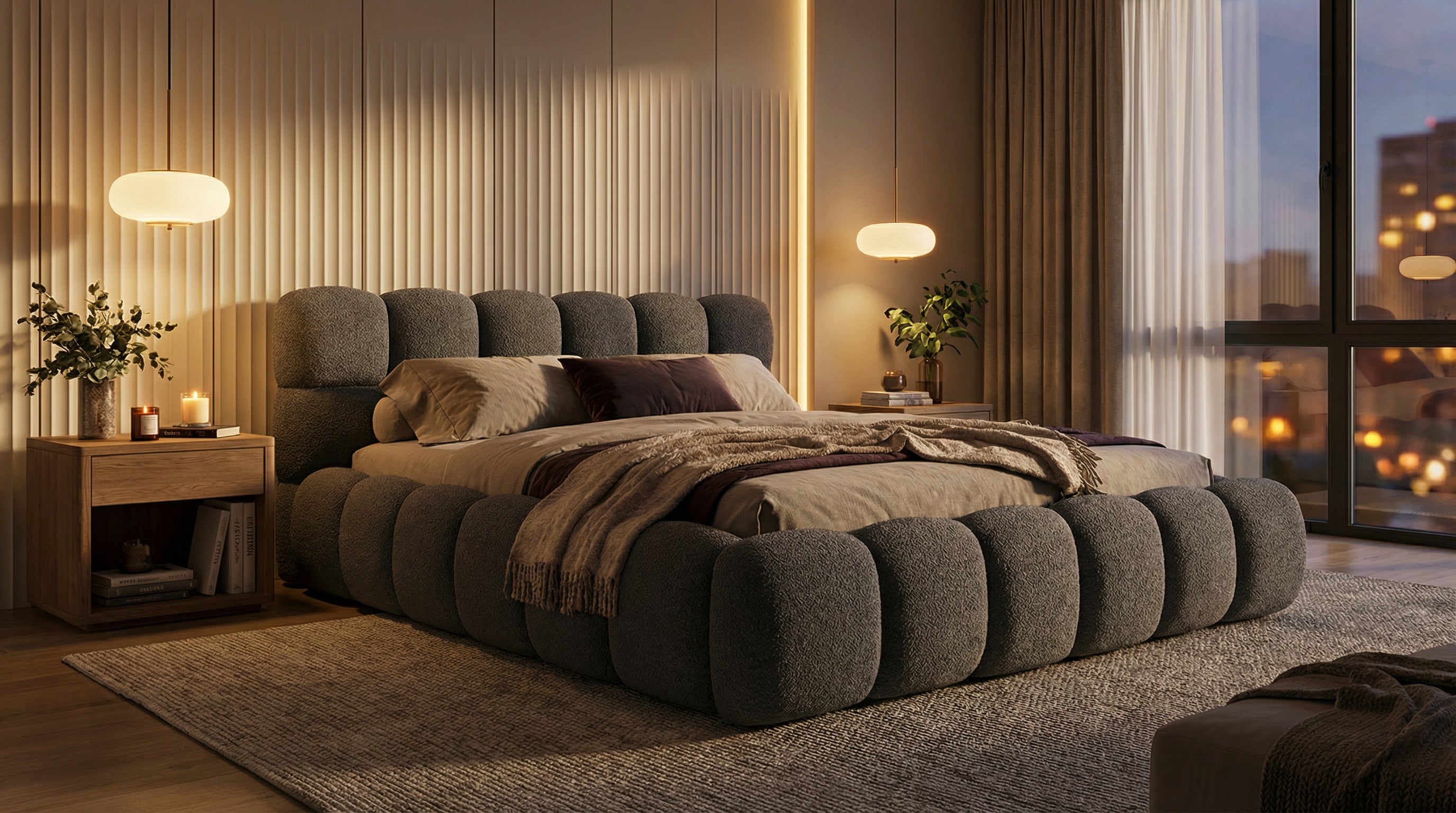 Gemütliches Polsterbett Teddy Bouclé – mit Stauraum