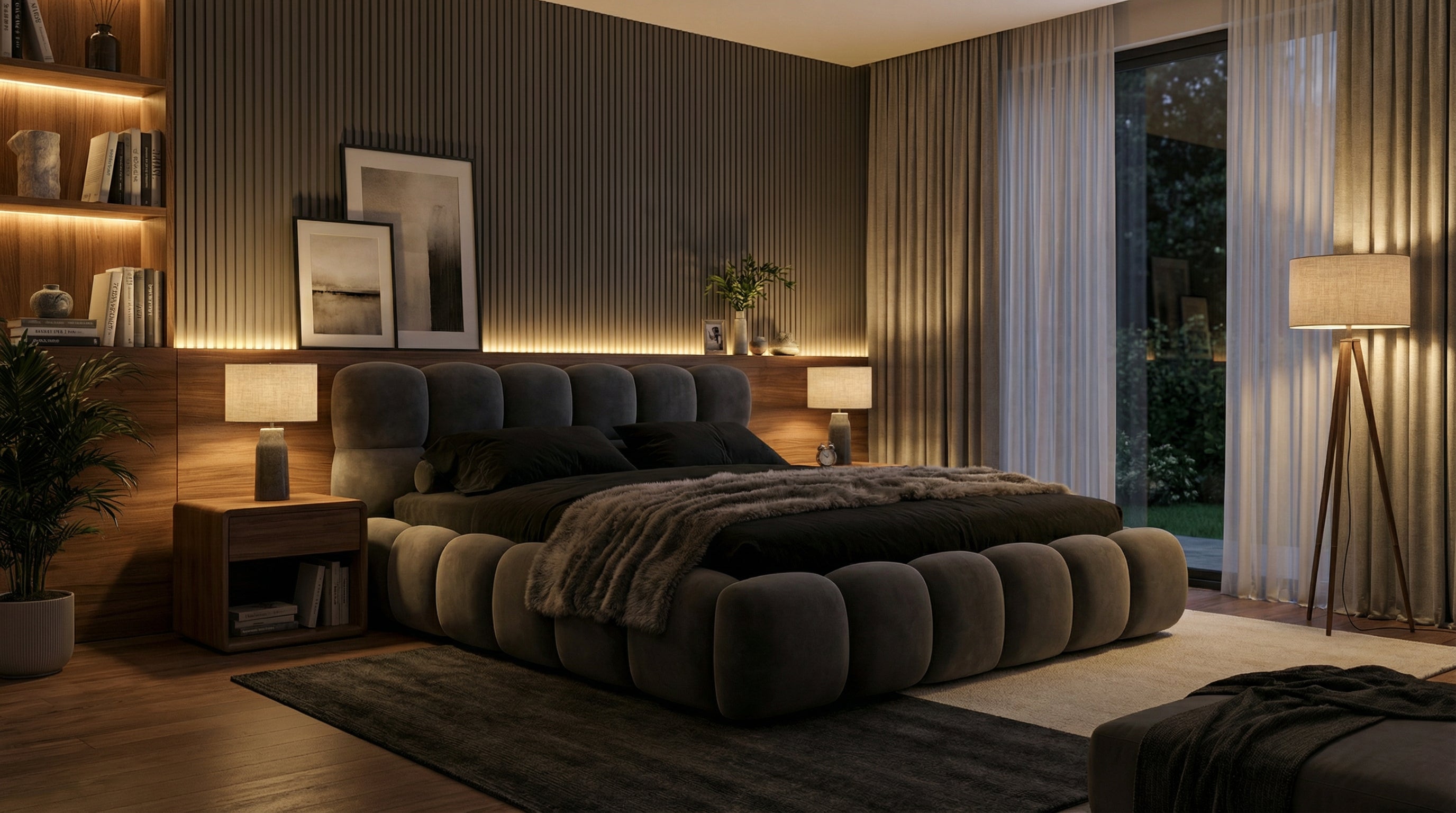 Anschmiegsames Polsterbett Teddy Samt – mit Stauraum